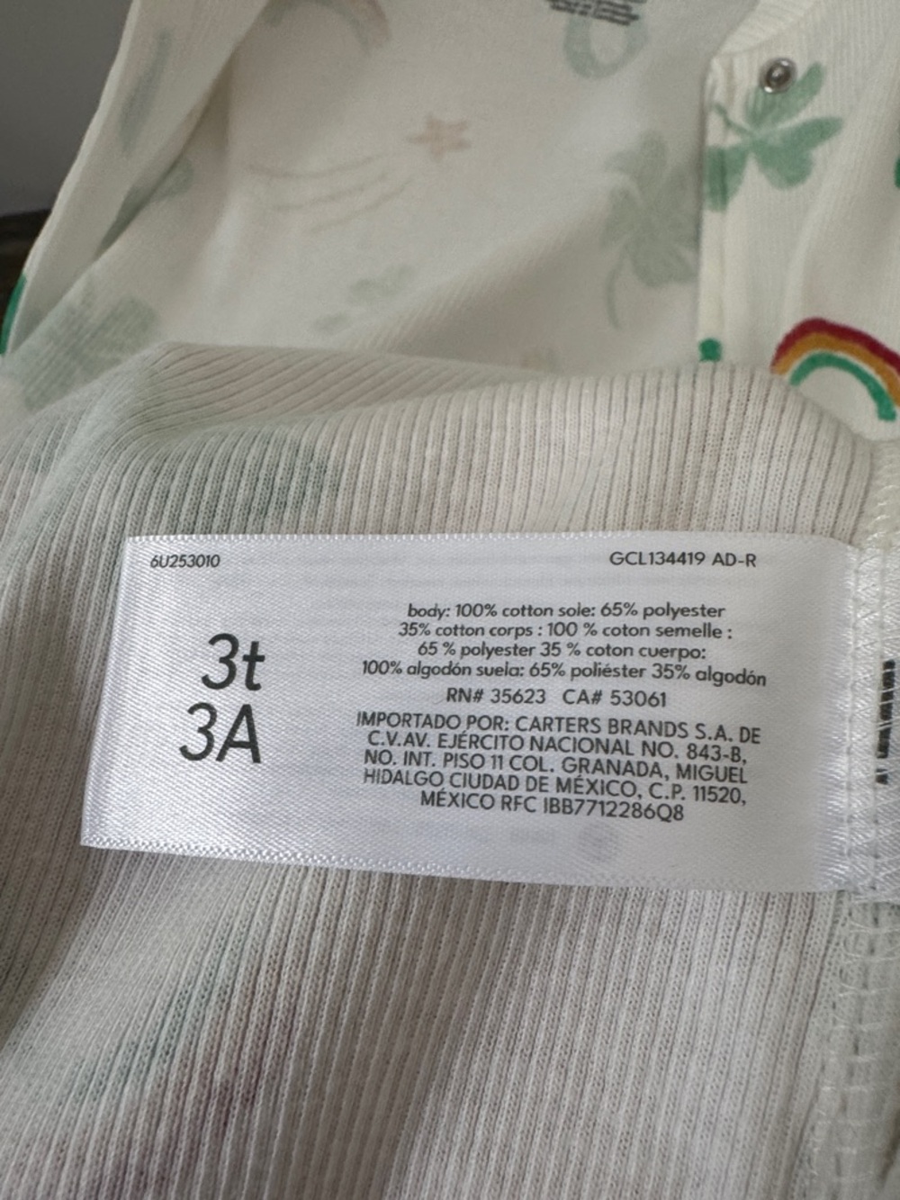 🌈☘️ NWT Carter’s 100% Cotton Shamrock Footie Sleeper 3T - Picture 7 of 7